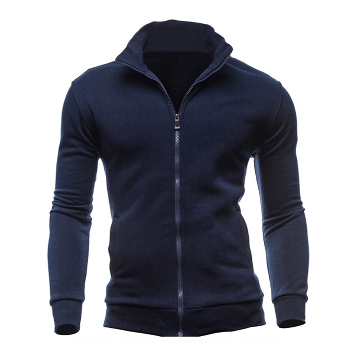 Sweatshirt Zipper Stand Collar Sweater Jacket Men's Solid Color Cardigan