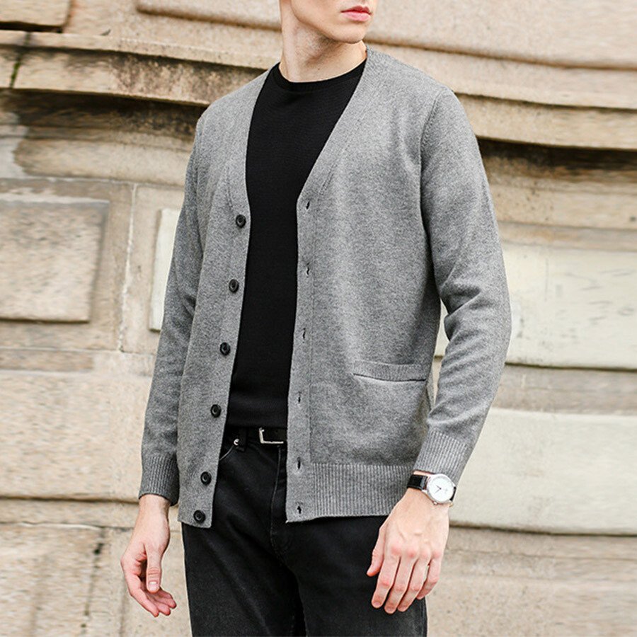 Men's Casual Knitted Cardigan Top Light Grey M