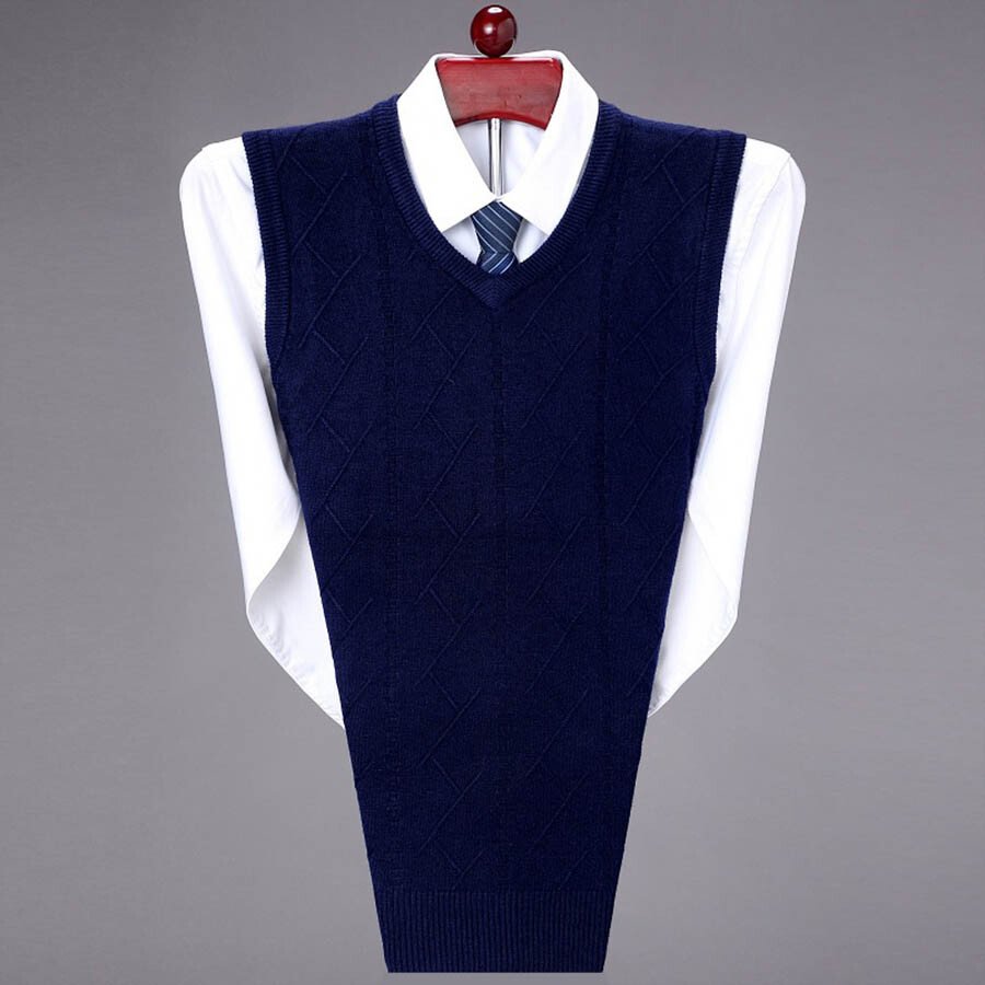 Men's Casual V-Neck Waistcoat Sweater Knit Sweater Black L