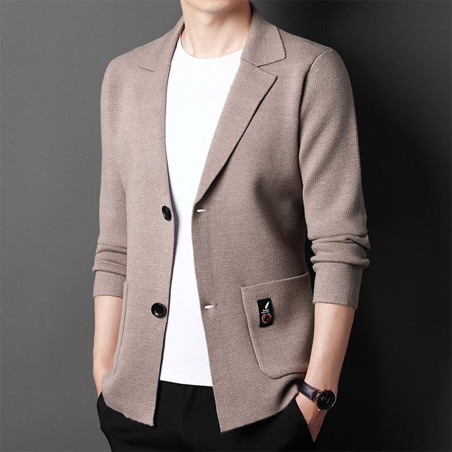 Men's Casual Knitted Cardigan Top Black 4XL