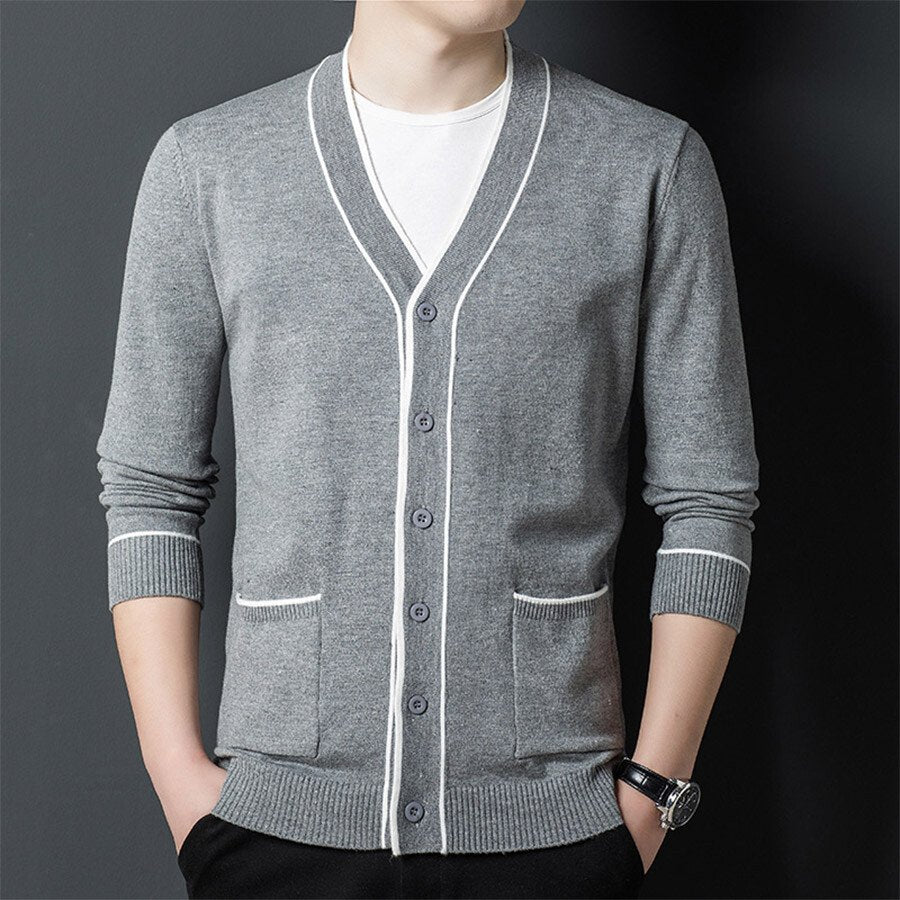 Men's Casual Knitted Cardigan Top Black L