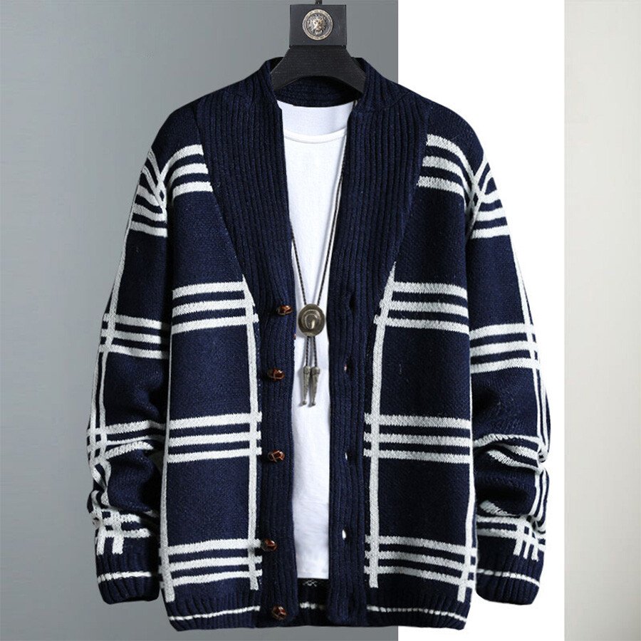 Men's Casual Knitted Cardigan Top Black L
