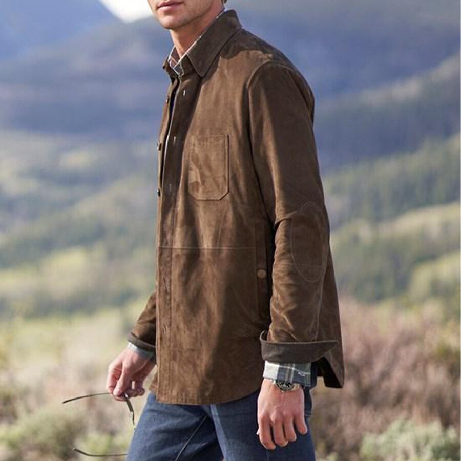 Men's Casual Solid Color Pocket Jacket Brown L