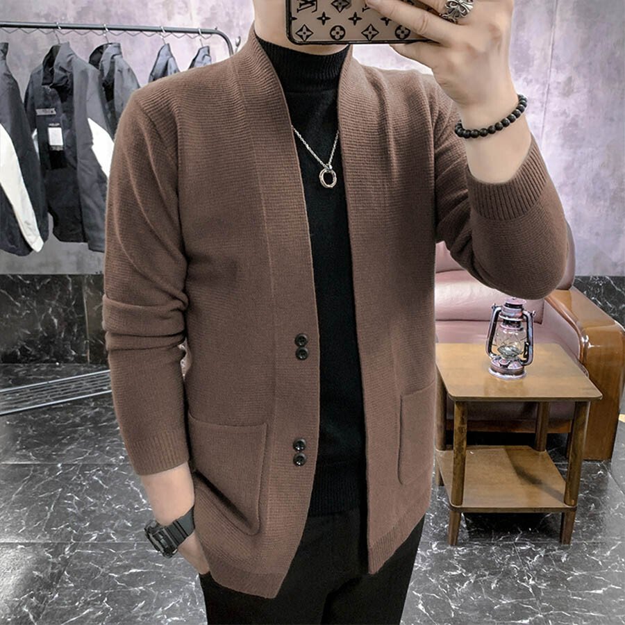 Men's Casual Knitted Cardigan Top Black XL
