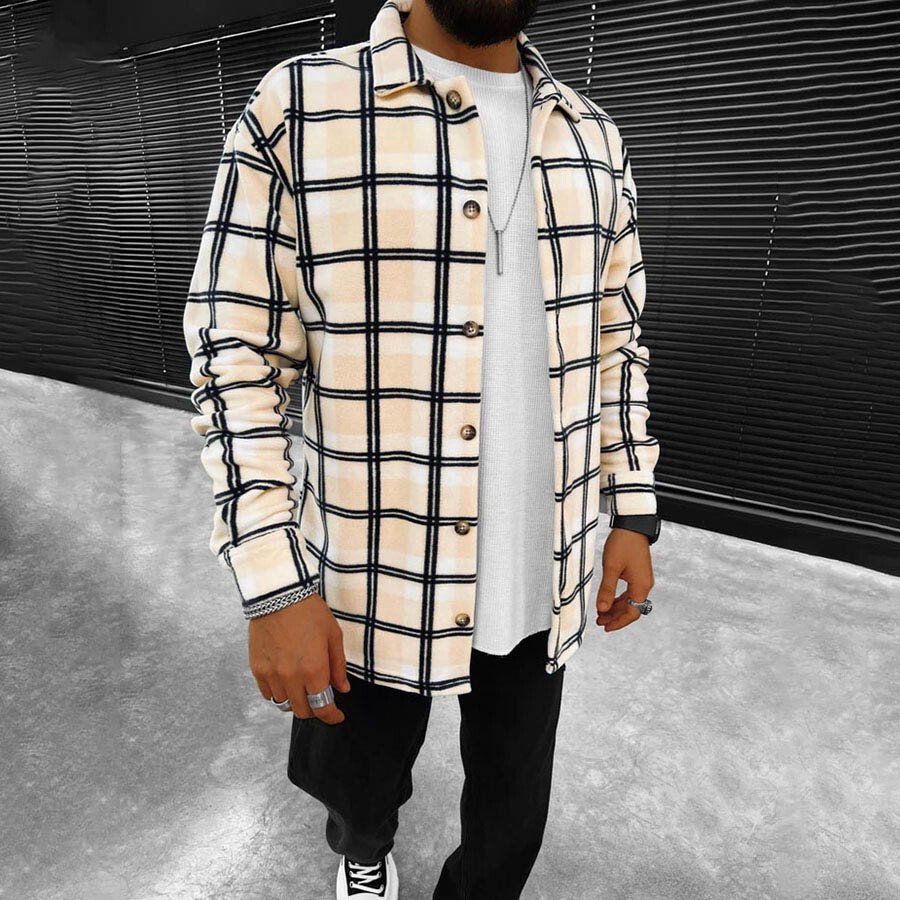 Men's Plaid Beige Casual Shirt As shown M