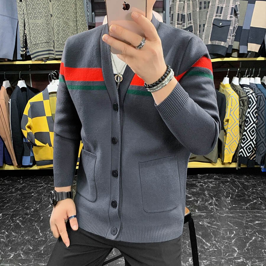 Men's Casual Knitted Cardigan Top Black XL