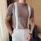Men's Casual Striped Colorblock Short Sleeve Knit T-Shirt White 3XL