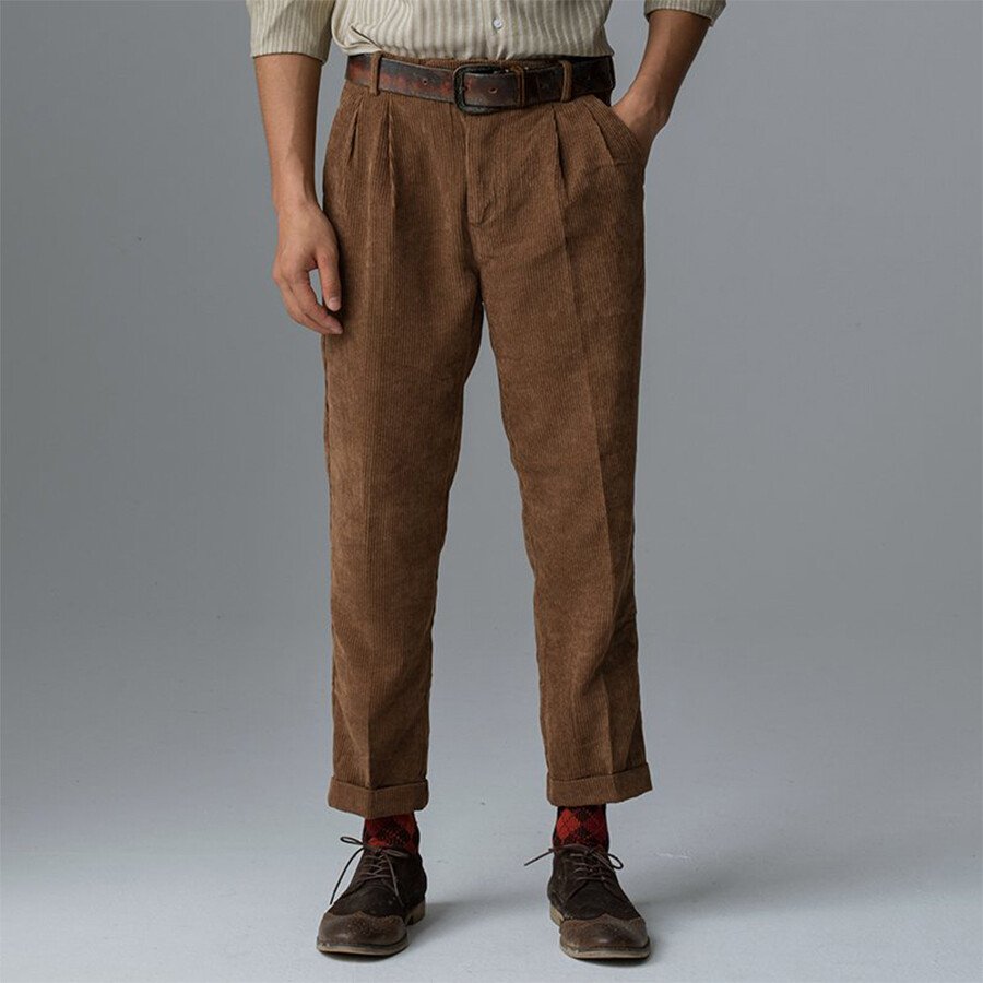 Men's Casual Loose Corduroy Trousers-Artgown.com Brown L