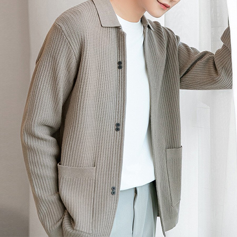 Men's Casual Knitted Cardigan Top Black L