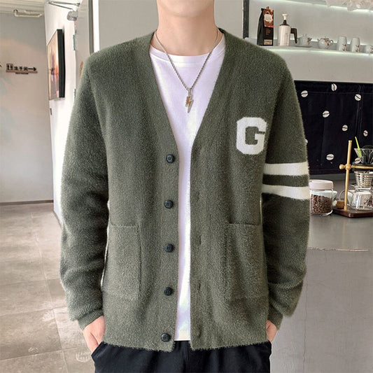 Men's Casual Knitted Cardigan Top Green M