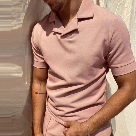 Men's Casual Short Sleeve T-Shirt POLO Shirt Pink S