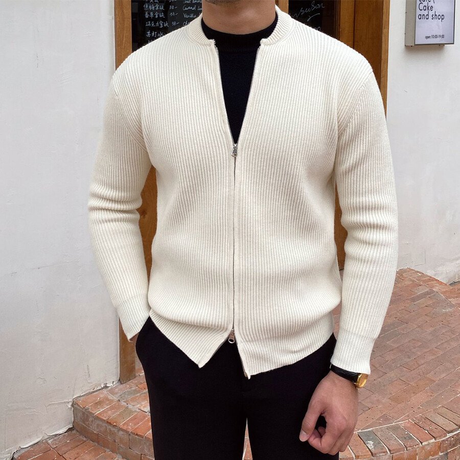 Men's Casual Knitted Cardigan Top White 3XL