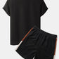 Mens Letter Print Knitted Patchwork Crew Neck Short Sleeve Two Pieces Outfits SKUI05043
