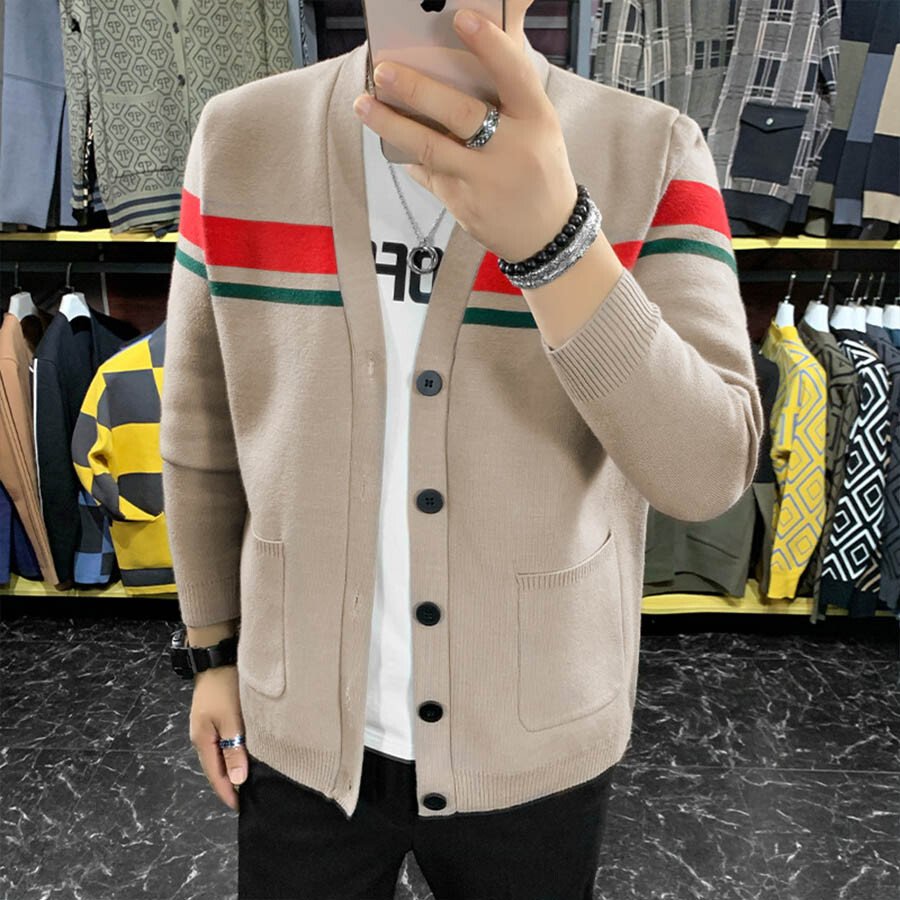 Men's Casual Knitted Cardigan Top Black L