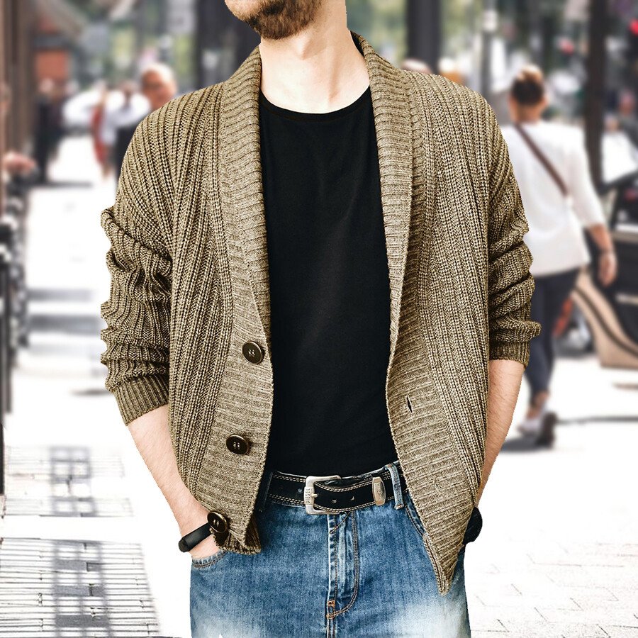 Men's Casual Long-Sleeved Sweater Coat Khaki S