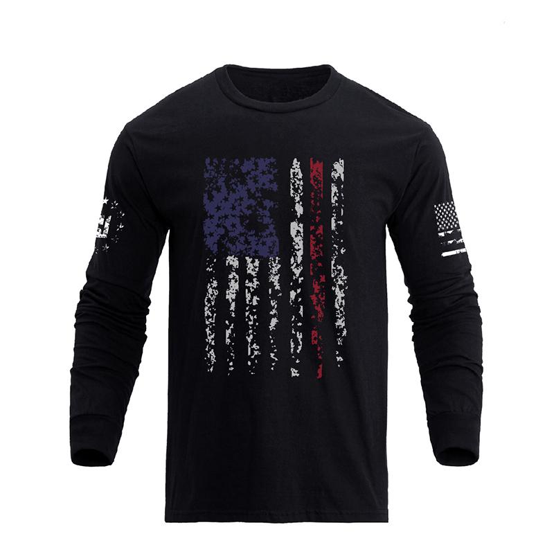 Men's American Flag Shield Graphic Long Sleeve  T-Shirt