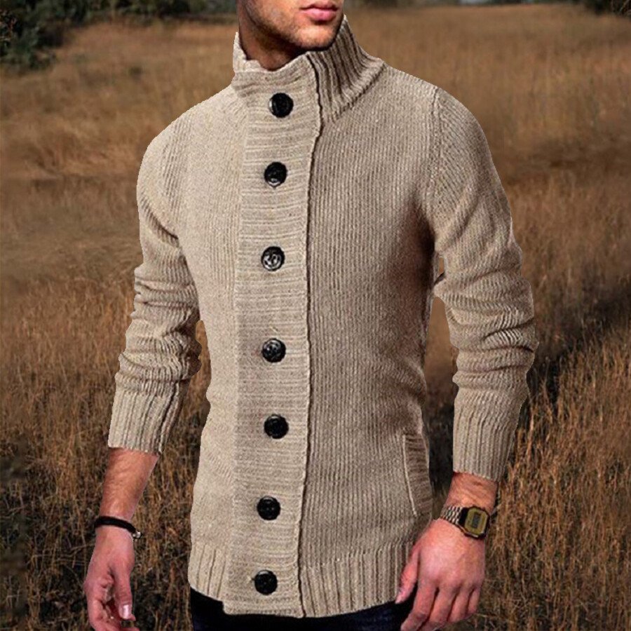 Men's Casual Solid Color Sweater Cardigan Jacket Black L