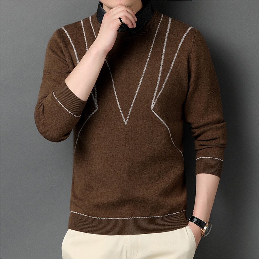 Men's Casual Knit Sweater Fake Two-Piece Top Black XL