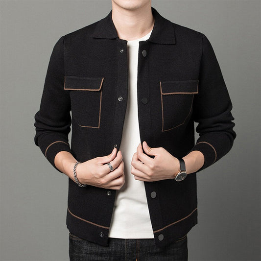 Men's Casual Knitted Cardigan Top Black M