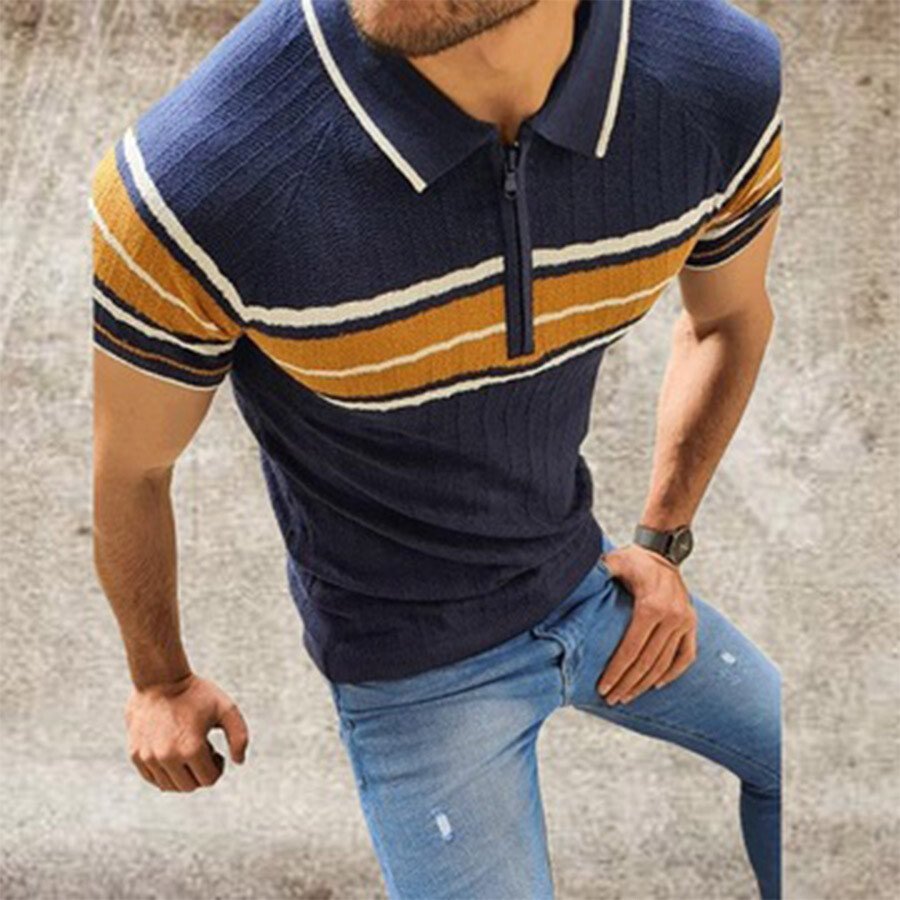 Men's Striped Short Sleeve Knit T-shirt Light Blue M