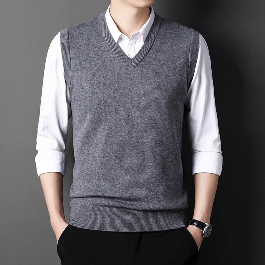 Men's Casual V-Neck Waistcoat Sweater Knit Sweater Black XL