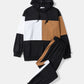Mens Color Block Stitching Hoodie Long Preppy Two Pieces Outfits