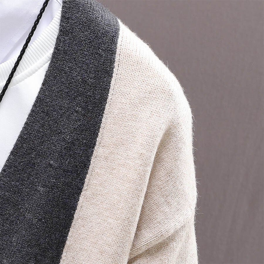Men's Casual Knitted Cardigan Top Khaki 2XL