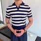 Men's Casual Striped Short Sleeve Knit T-Shirt Dark Blue L