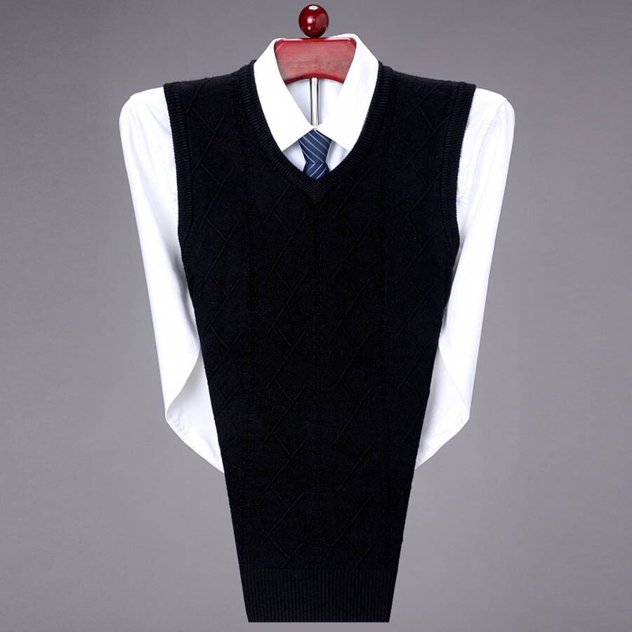 Men's Casual V-Neck Waistcoat Sweater Knit Sweater Black 2XL