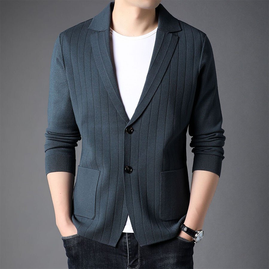 Men's Casual Knitted Cardigan Top Black XL