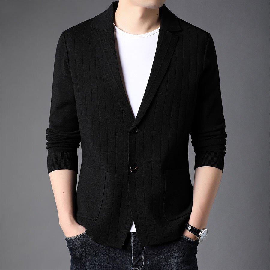 Men's Casual Knitted Cardigan Top Black M