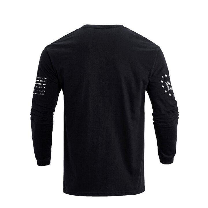 Men's American Flag Shield with Skull Long Sleeve Graphic T-Shirt
