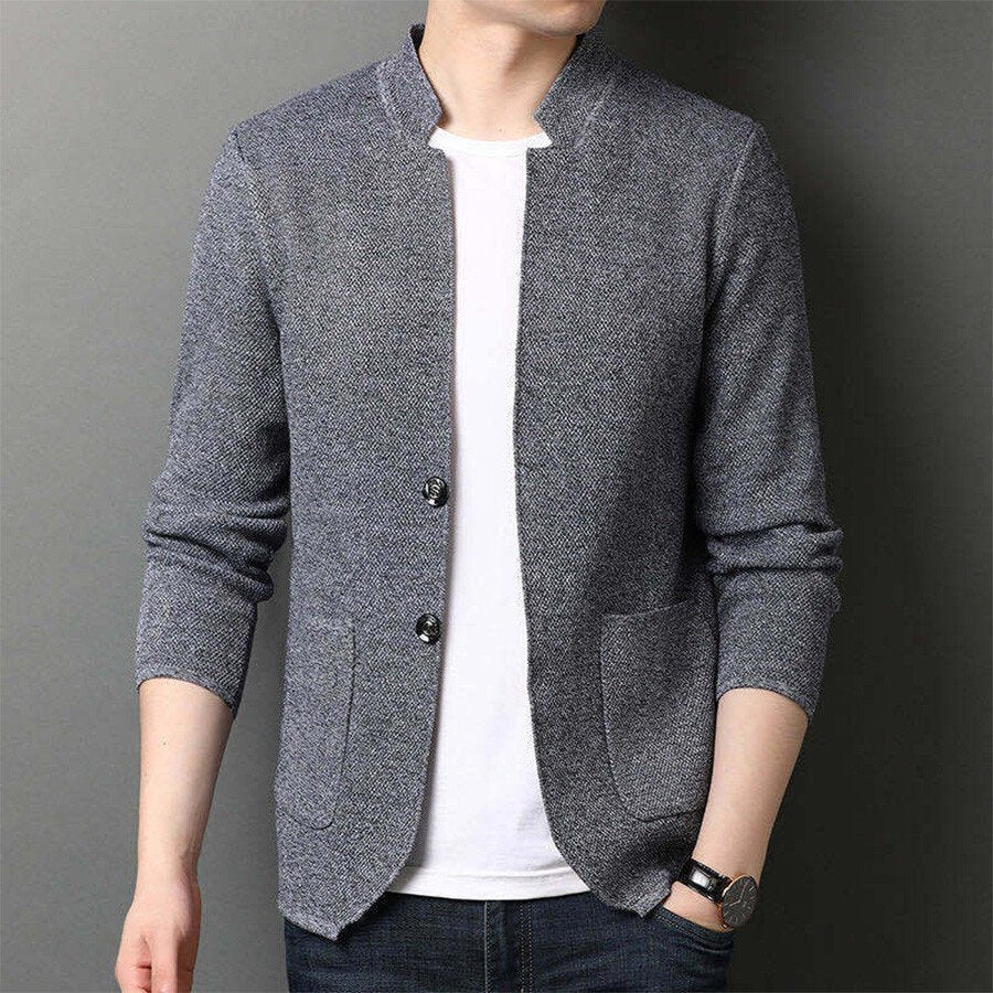 Men's Casual Knitted Cardigan Top Black L