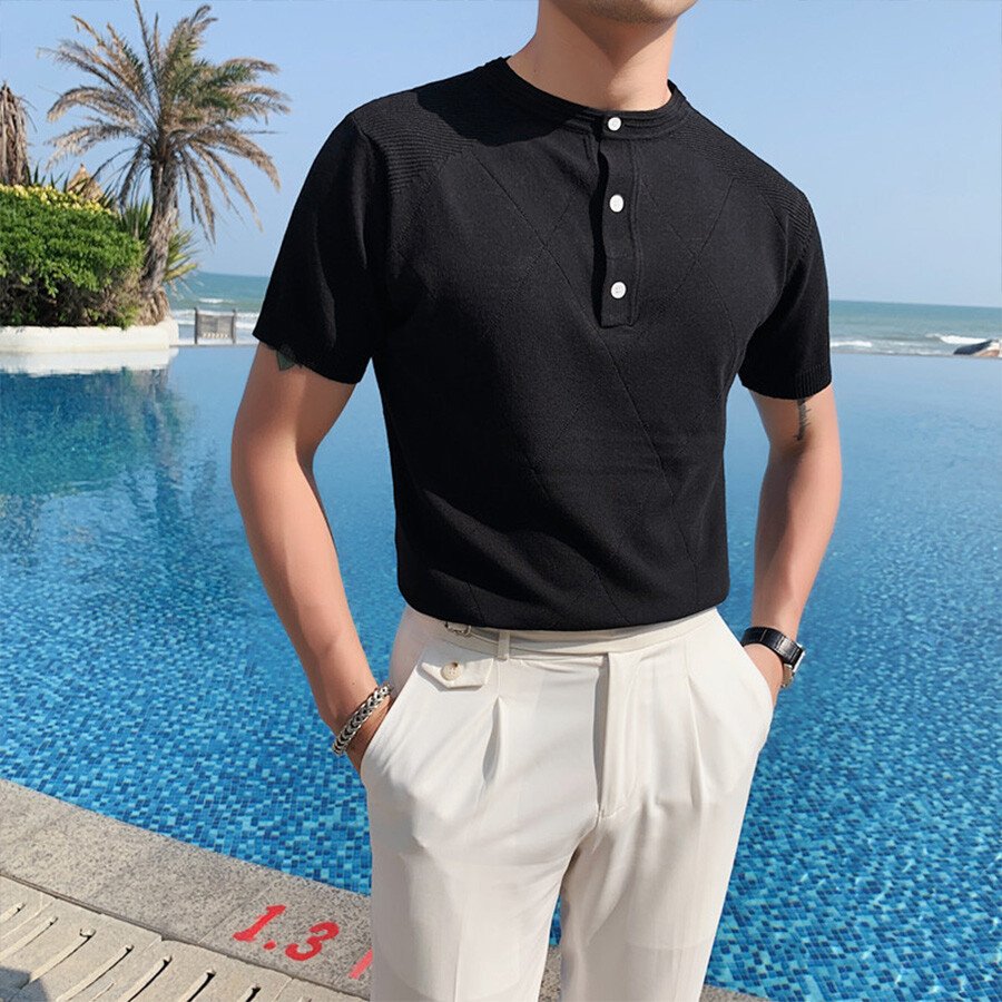 Men's Solid Color Short-Sleeved Sweater T-Shirt White XL