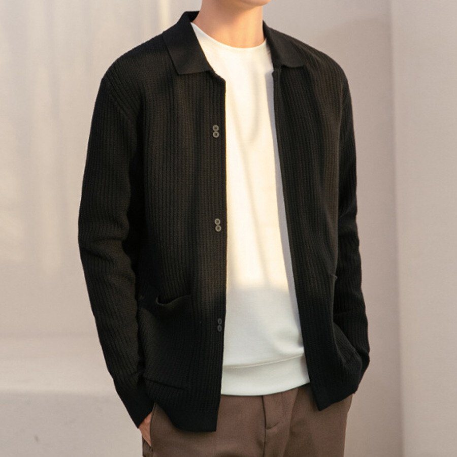Men's Casual Knitted Cardigan Top Black M