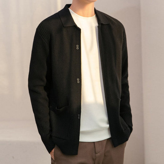 Men's Casual Knitted Cardigan Top Black M