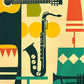 Mens Vintage Guitar and saxophone Print Hawaiian Lapel Shirts As Picture M