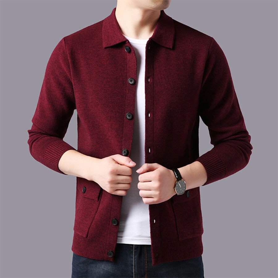 Men's Casual Knitted Cardigan Top Black L