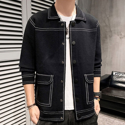 Men's Casual Knitted Cardigan Top Black M