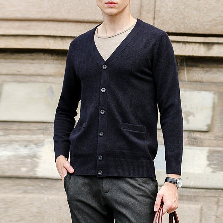 Men's Casual Knitted Cardigan Top Light Grey 2XL