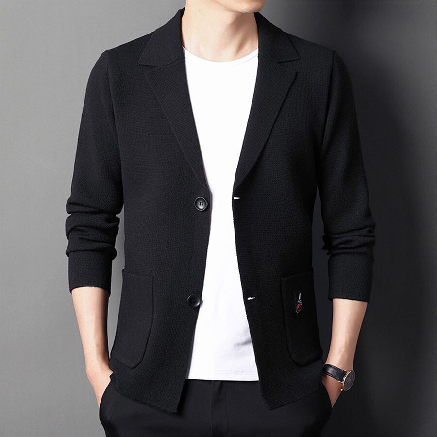 Men's Casual Knitted Cardigan Top Black M