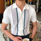 Men's Casual Striped Colorblock Short Sleeve Knit T-Shirt White S
