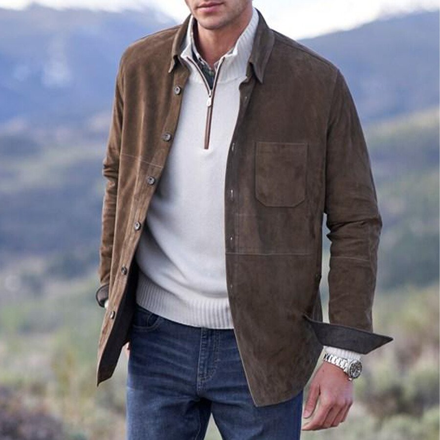 Men's Casual Solid Color Pocket Jacket Brown 2XL