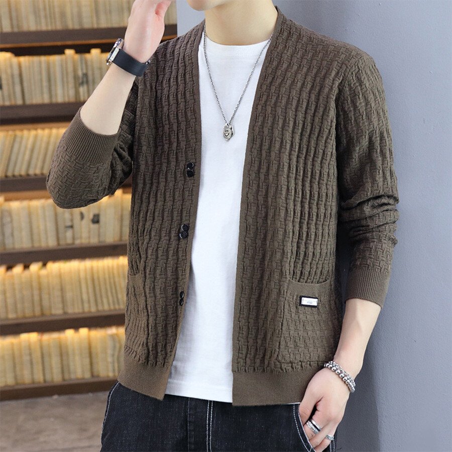 Men's Casual Knitted Cardigan Top Black L