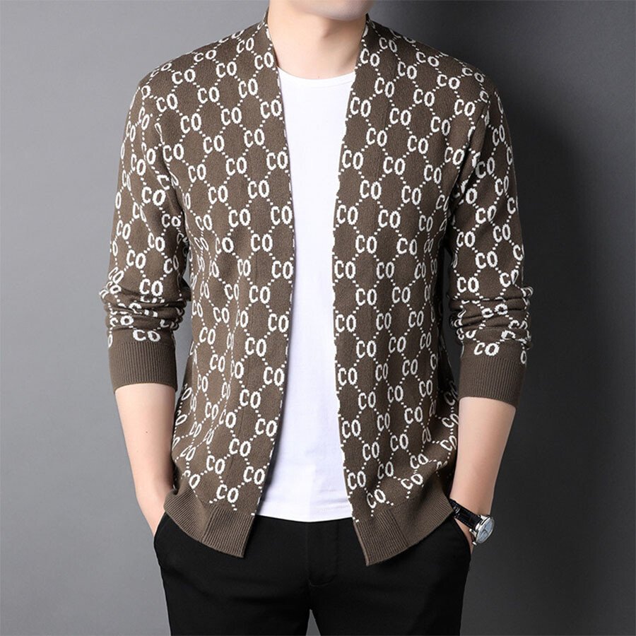Men's Casual Knitted Cardigan Top Black L