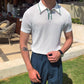 Men's Casual Striped Short Sleeve Knit T-Shirt Black 2XL