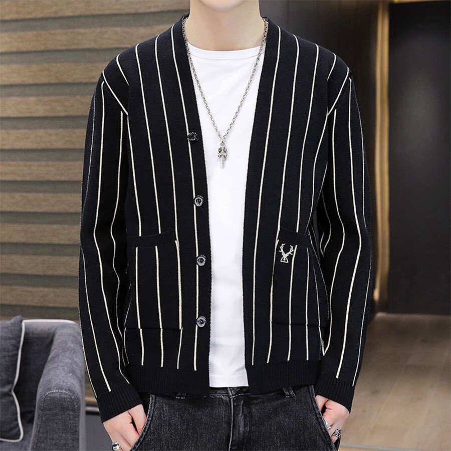Men's Casual Knitted Cardigan Top Black M