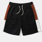 Mens Waffle Knit Color Block Patchwork Loose Short Sleeve Hooded Two Pieces Outfits SKUI05044