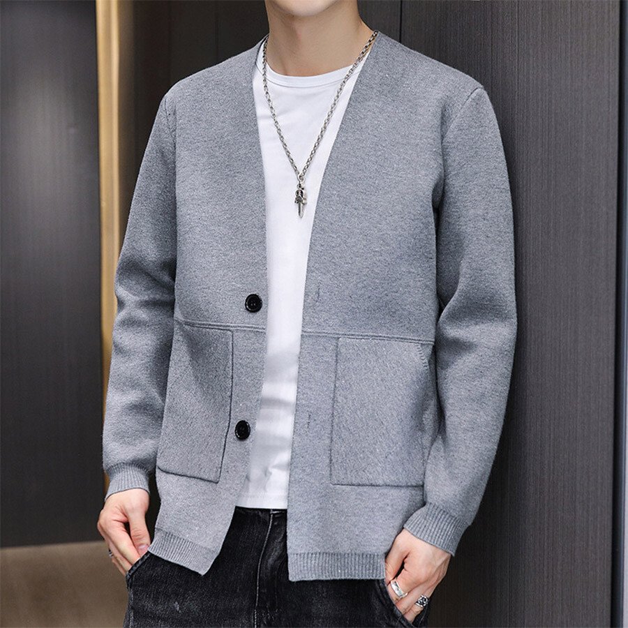 Men's Casual Knitted Cardigan Top Black XL