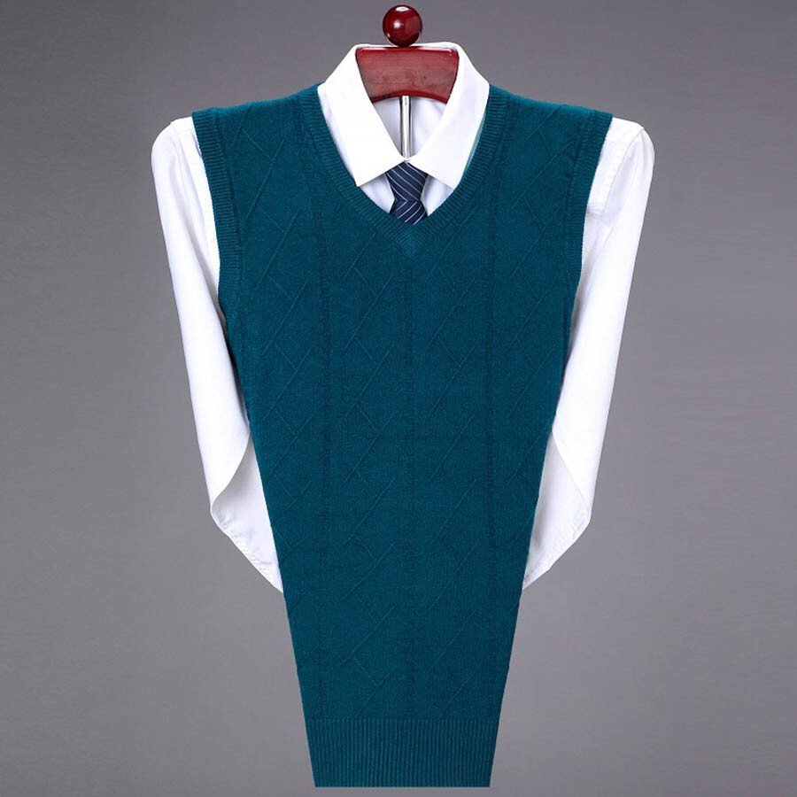 Men's Casual V-Neck Waistcoat Sweater Knit Sweater Black XL